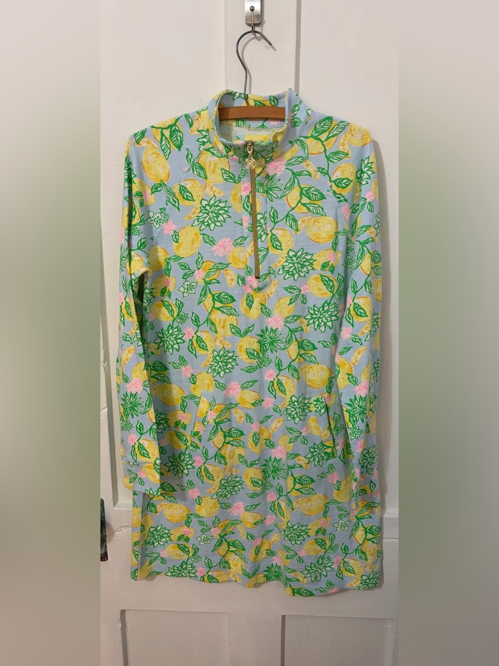 Lilly Pulitzer Aqua Lemon & Floral Quarter-Zip Shift Dress - Picture 4 of 6
